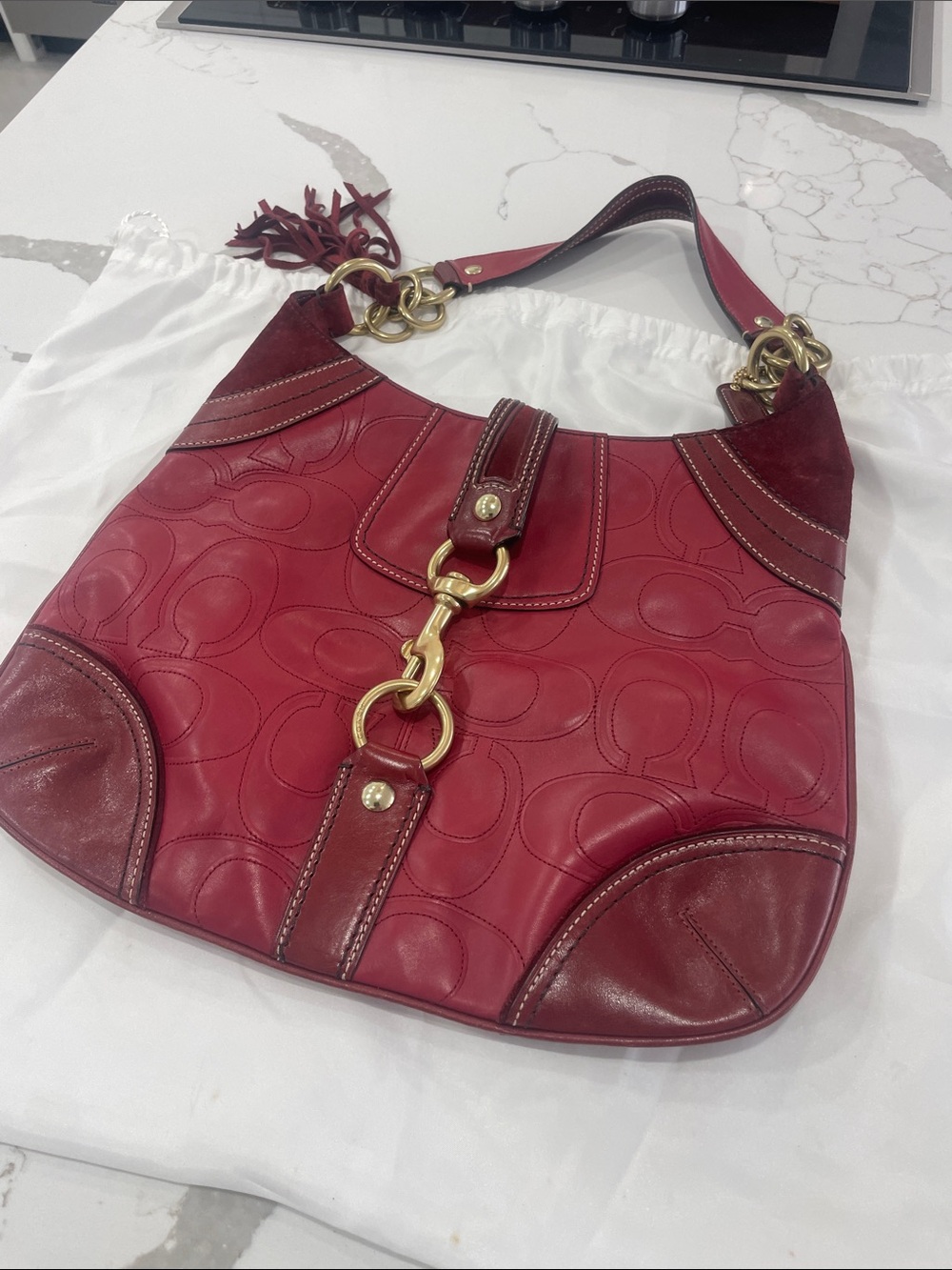 Coach Red Leather Shoulder Bag with Gold Hardware